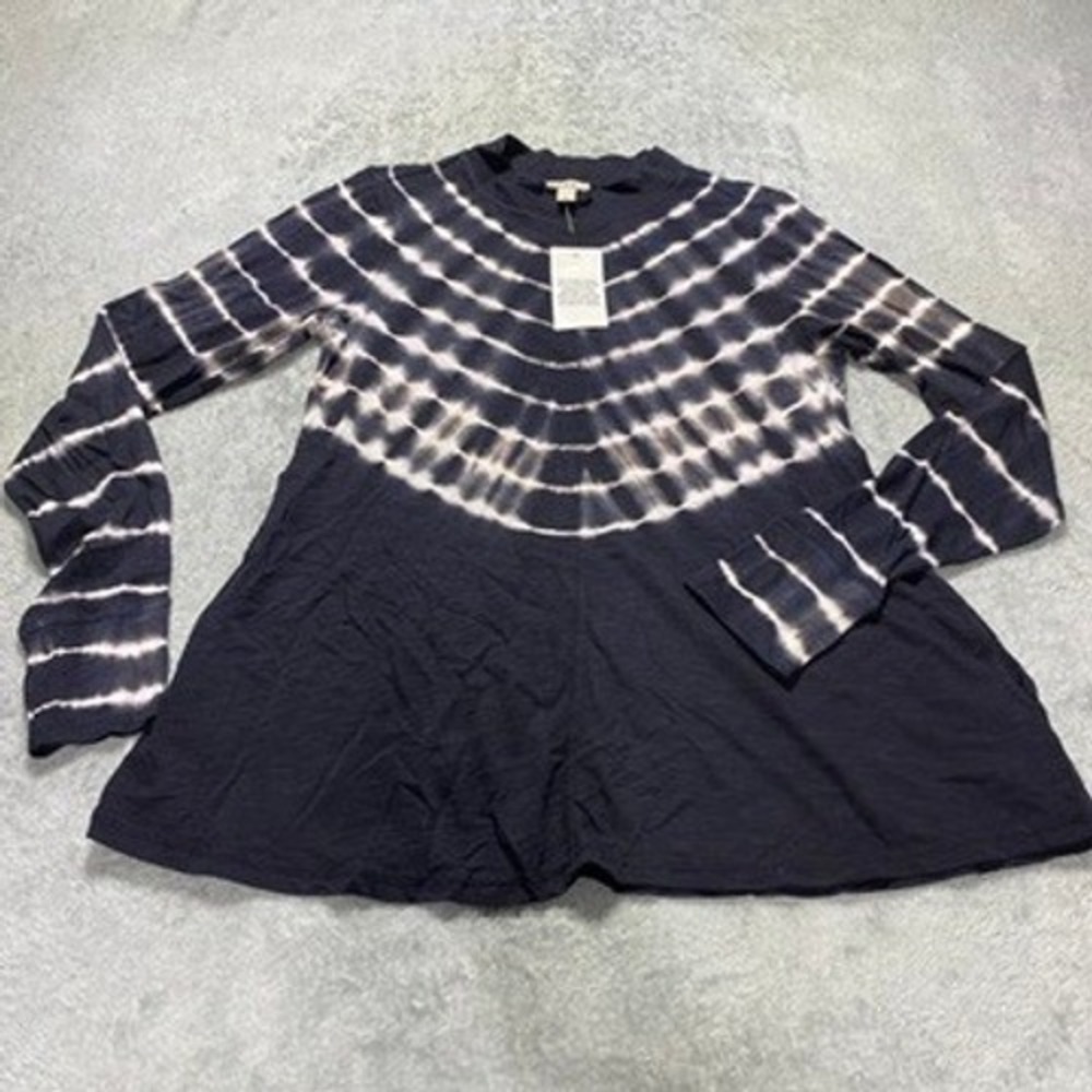 LOGO Lori Goldstein Womens XS Tunic Top Tie Dye Navy Blue Long Sleeve Mock Neck